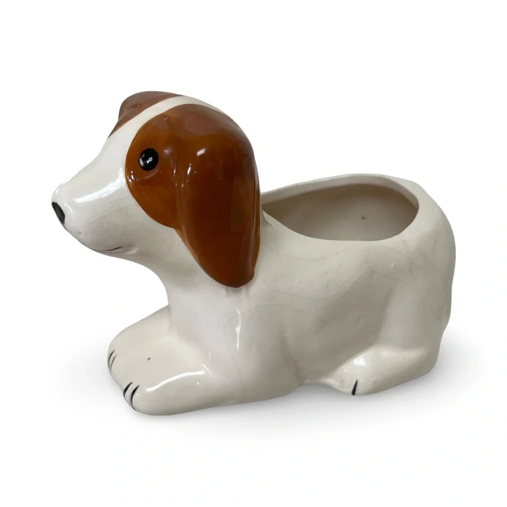 Charming Vintage Dog Planter with Faux Succulent